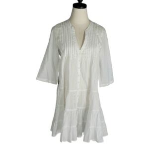 J Crew New Little White Shirt Dress Mini Pintucks Sheer Tiered Vacation Spring S